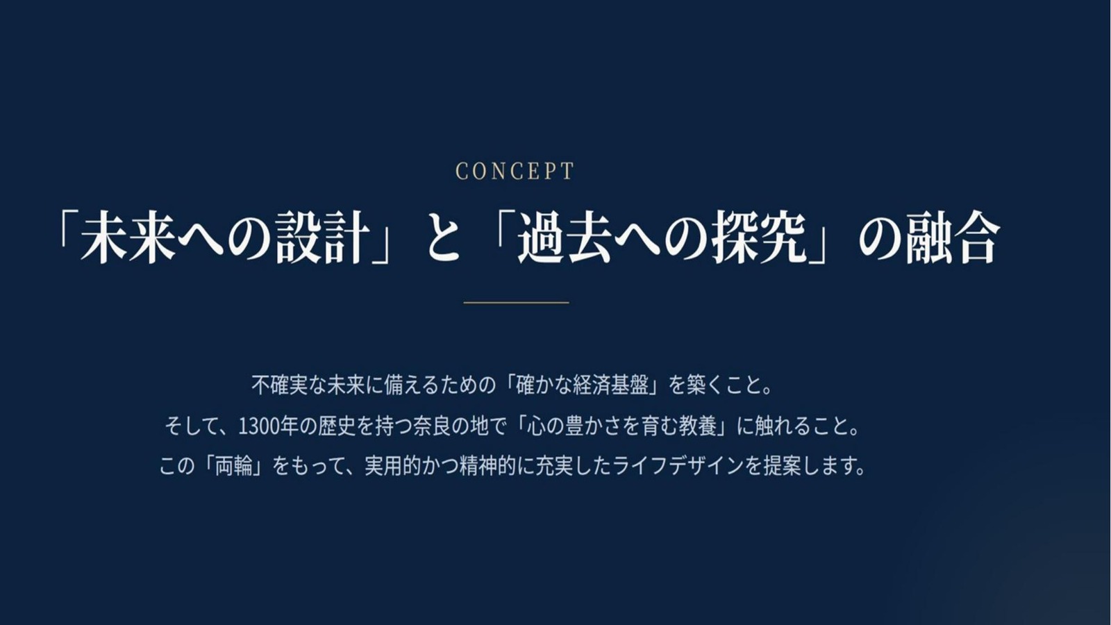 コンセプト 未来への設計と過去への探究の融合